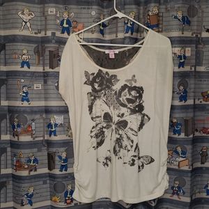 Lace Beige & Gray Butterfly Top